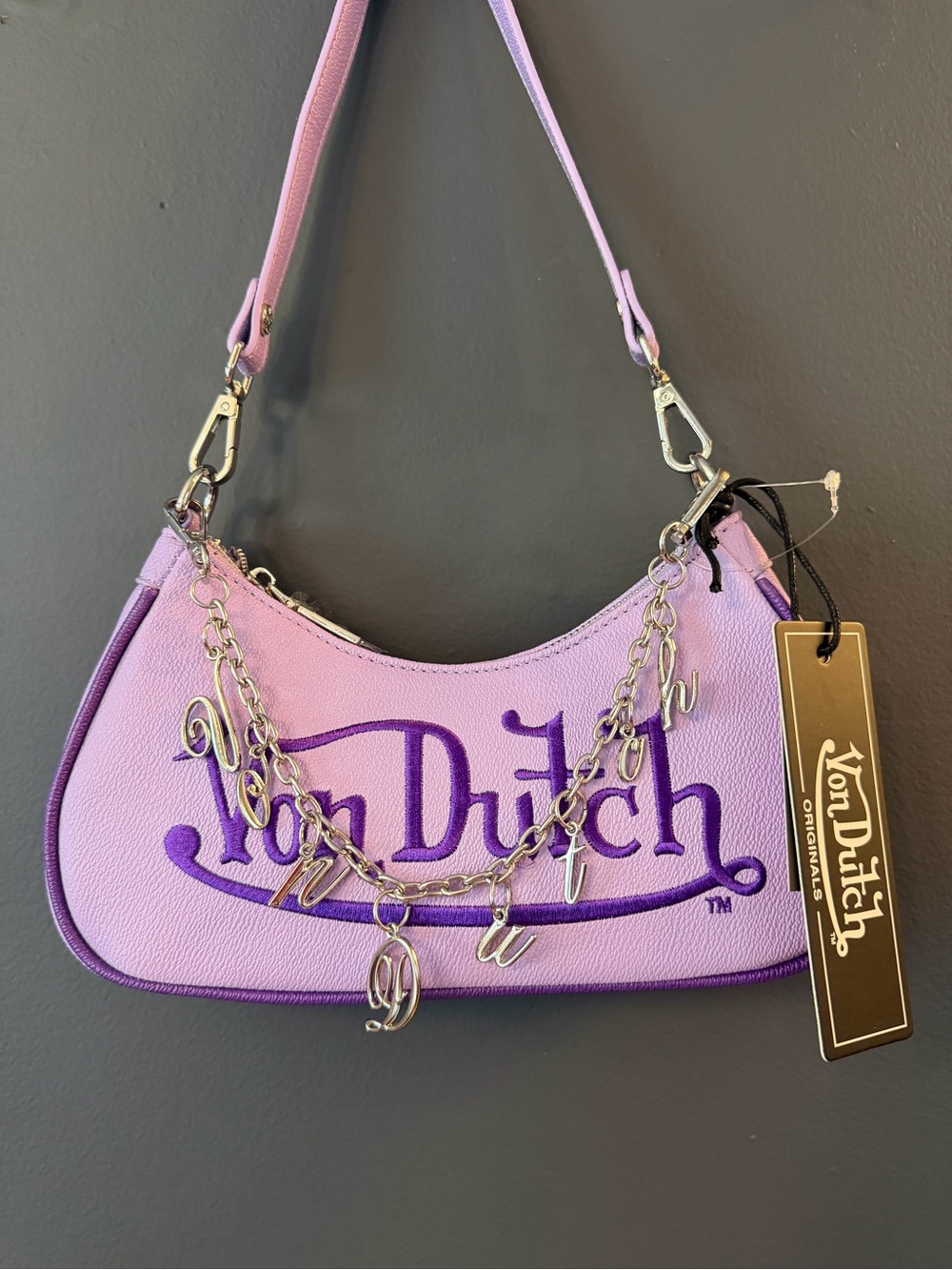 Von Dutch Lavender and Purple Chain-Accent Shoulder Bag